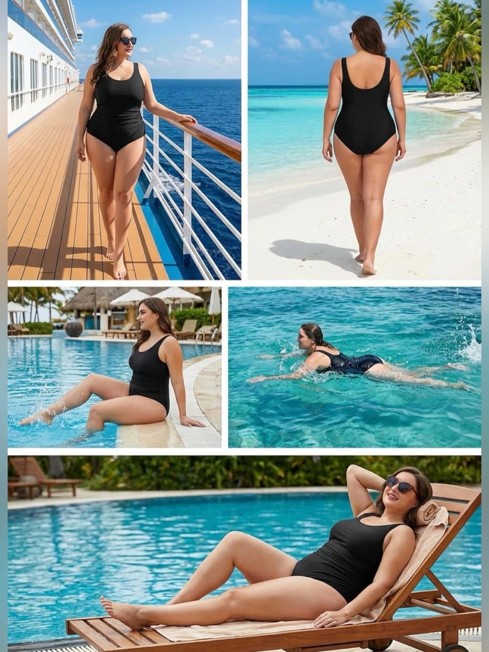 Daci Black One Piece Swimsuit Athletic Tummy Control Ruched XL NWT - Picture 3 of 10